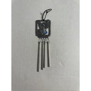Vintage Metal Wind Chime Flying Angel Blue Gem Size 9” Long
